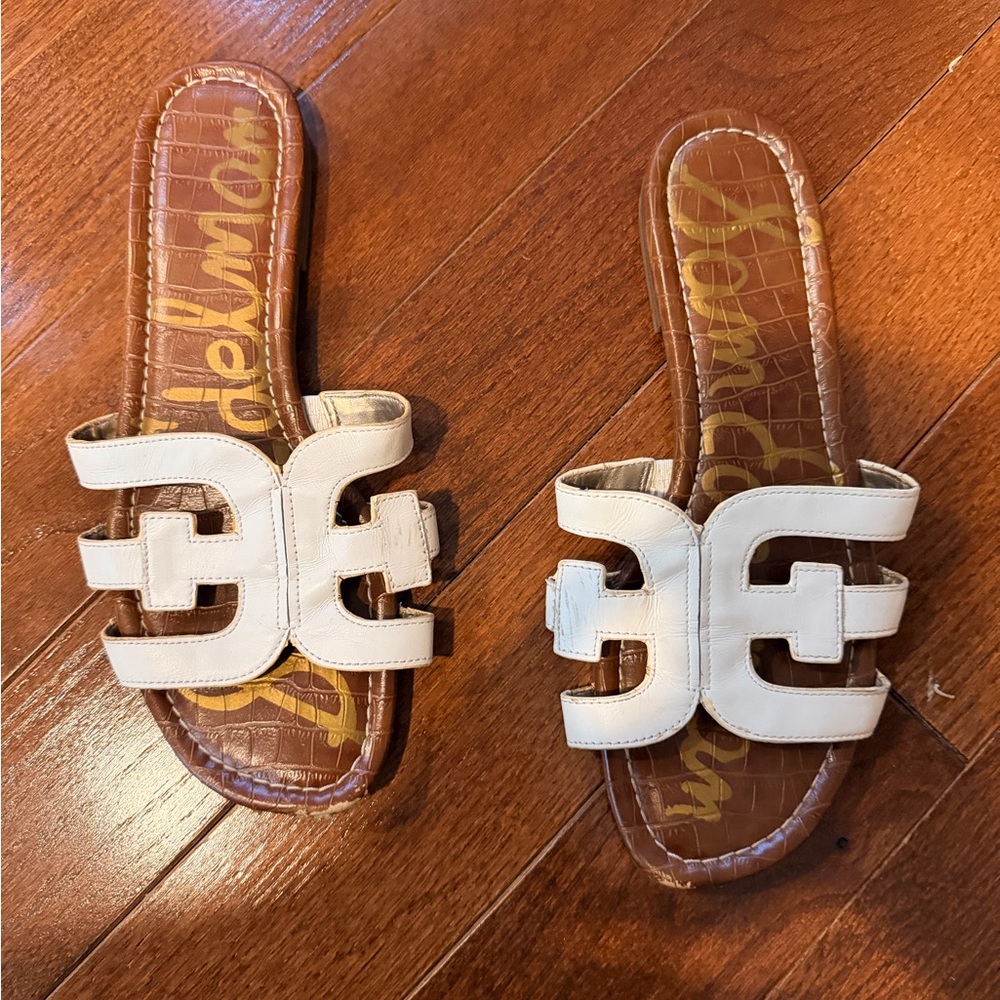 Sam Edelman White Leather Slide Sandals